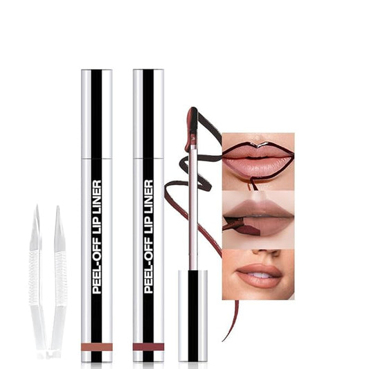 2Pcs Brown& Brownish Red Liquid Matte Lip Liner Stain Peel Off with Tweezer, Long Lasting Waterproof Matte Lipstick Lip Gloss Tattoo for Women, Transfer-prof Lip Tint Makeup for All Skin Types