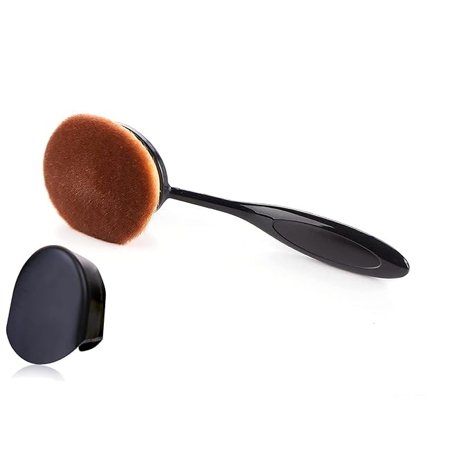 Yoseng Oval Foundation Brush - Large Soft Bristles for Liquid,Cream & Powder | Makeup Brush with Cover,Dense Kabuki Brush for Blending,Contouring | Kids & Adults (Black)