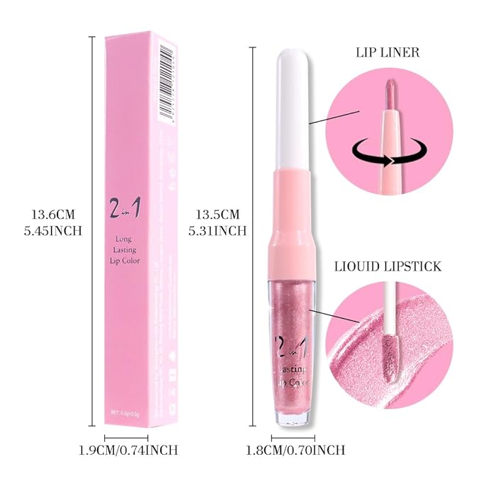 evpct Nude Pink Metallic Glitter Lip Liner and Lipstick Combo Lip Gloss Stain Set Makeup for Women Long Lasting Waterproof 24, Baby Pink Metallic Shimmer Frosted Iridescent Glossy Liquid Lipstick 19