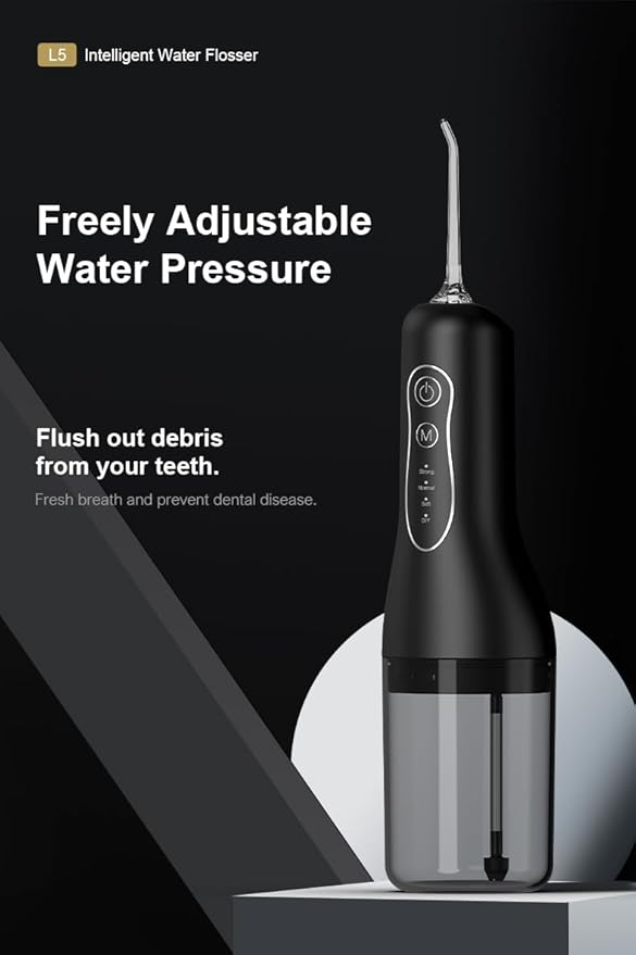 MAIDUOO Portable Water Flosser with 4 Modes & Nozzles, 260ml Leak-Proof Tank, IPX7 Waterproof, 30-Day Battery - Ideal for Family, Travel & Sensitive Gums,Black