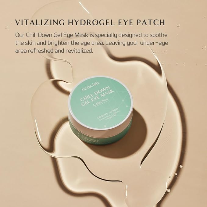 neos:lab Chill Down Gel Eye Mask 60ea (30pairs) - Cooling Hydrogel Eye Patch with Catechins, Arnica Flower, Vitamins, Caffeine for Relieving Tired Eye Area, Brightening, Reducing Eye Bags, Puffy Eye