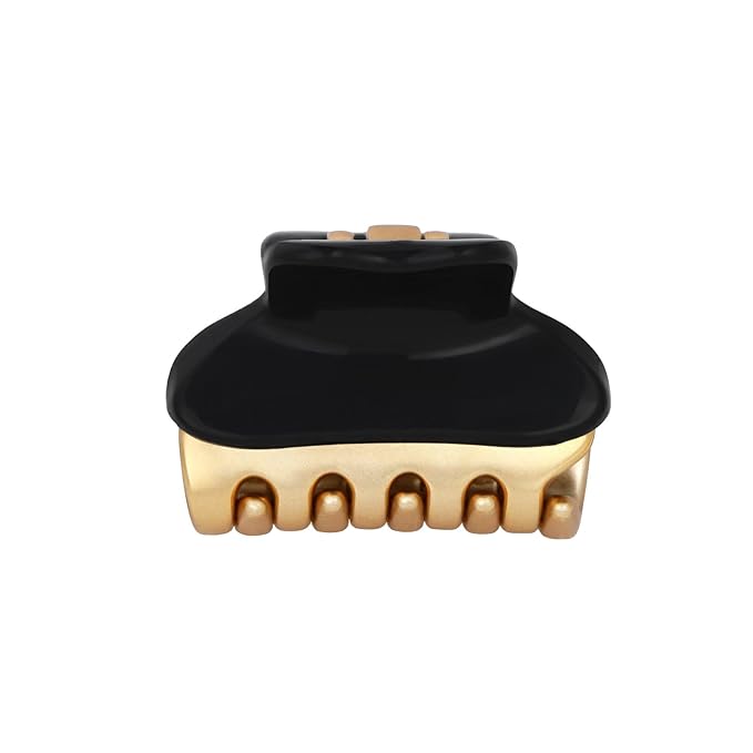 1.2" Mini Claw Clips for Women Girls - Minimalist Double-Layer 18K Gold Painted Hair Clips for Thin Short Hair, Small Non-Slip Luxury Hair Accessories for Daily Face Wash & Makeup,Black