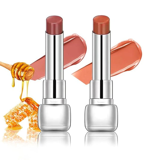 HHLTOH Plumper Moisturizing Butter Lipstick for Women, Natural Tinted Lip Balm Shine Nourishing Hydrating Lip Gloss Stain for Dry Lips, Lightweight Lip Liner Care Makeup, Vegan, 2Pc Pale Nude & Orange