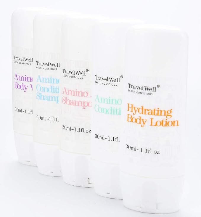 Travel Well Mini Shampoo & Conditioner Set - Amino Acid Travel Shampoo & Conditioner - Paraben-Free Mini Soap Bars Guest Bathroom Toiletries - 25 Bottles (1.01 Fl Oz) & 25 Bars (28 g)