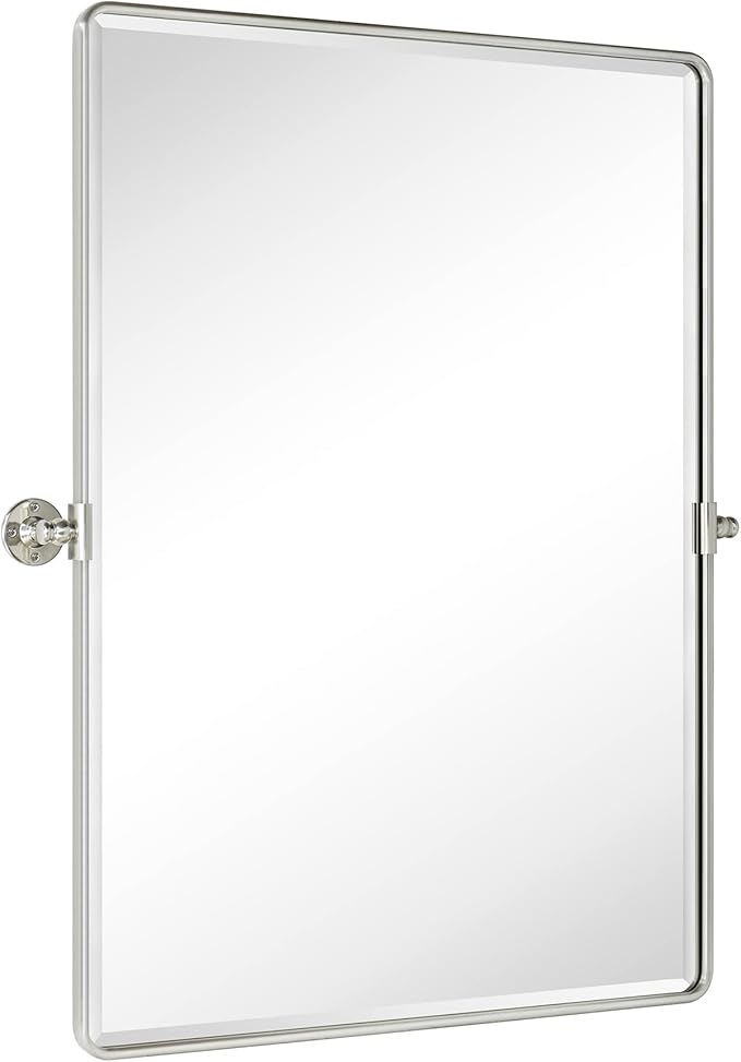 TEHOME Pivot Mirror Brushed Nickel Vanity Mirror Large Black Metal Framed Rectangle Tilting Beveled Vanity Mirrors for Wall, Vertical Hanging, Overall 34.14 x 40 inches (Mirrror 30 x 40 inches)