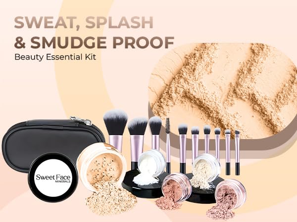 16pc Beginner Mineral Makeup STARTER KIT with 10 BRUSH SET (5gm)Sample Size Foundation, Primer, Blush, Bronzer, Setting Powder for Learning, Occasional Use & First Time Users, Travel Size Kit (Fair 1)