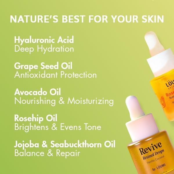 LOUMI Skincare The Glow Pack - Say Aloe! All Day Cream, You Up? Eye Cream, Rose Glow Illuminating Oil, & Revive Retinol Drops - Hydrating, Brightening, Moisturizing Daily Skincare Set for Radiant Skin