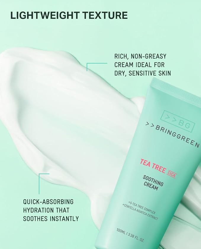 BRING GREEN Tea Tree Cica Soothing Cream Plus 100ml Korean Skin care (Pack of 2)
