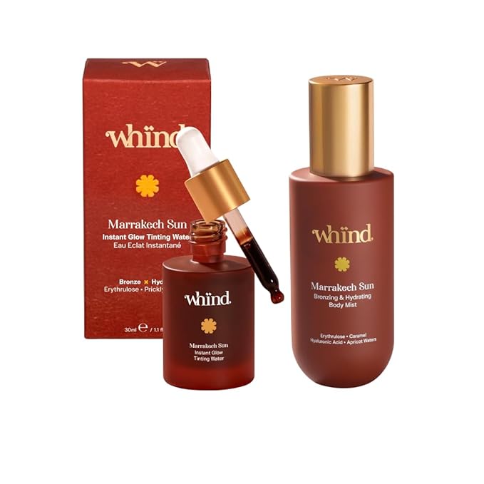Whind Marrakech Sun Face & Body Glow Duo – Tinting Drops + Body Bronzing Mist Set - Natural, Sun-Kissed Glow – Lightweight, Buildable Color for Face & Body