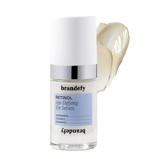 Brandefy Retinol + Niacinamide Anti-Aging Eye Serum - Under Eye Cream for Dark Circles and Wrinkles - Peptide, Caffeine, Vitamin C E Cream - Made in The USA (O.5 Oz)