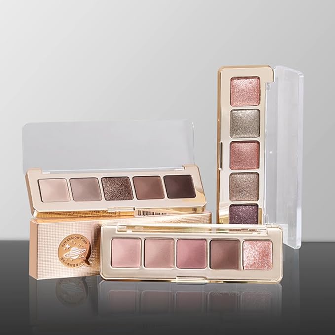 5 Colors Neutral Nude Matte & Shimmer Eyeshadow Palette,Rose Cocoa Brown Pink Neutral-Cool Mattes Glitter Eye shadow Contour Makeup Palette for Mature Women, Blue Green Eyes, Daily Natural Makeup.
