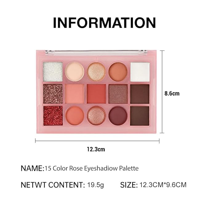 15 Color Neutral Nude Eyeshadow Palette Makeup – High Pigment Waterproof Matte & Shimmer Eyeshadow Palette, Long-Lasting Blendable, Pink, Brown, Rose Gold, Glitter Eye Makeup (02#, 1 Count)