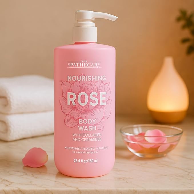 THE SPATHECARY Nourishing Rose Body Wash – With Collagen & Ceramides – Moisturizes, Plumps & Tightens to Support Aging Skin – Paraben-Free, Sulfate-Free, Daily Hydrating Formula, 25.4oz