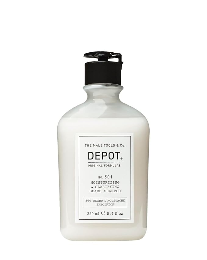 DEPOT No. 501 Moisturizing & Clarifying Beard Shampoo 250ml – Gentle Cleanse with Aloe Vera, Mint Oil & Pro-Vitamin B5 for Hydrated, Soft, Well-Groomed Facial Hair