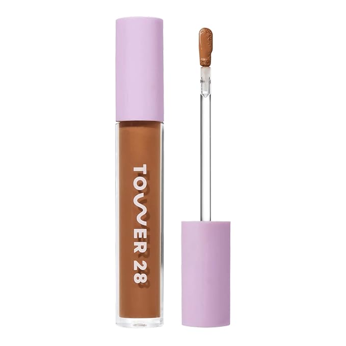 Tower 28 Swipe Serum Concealer - Hydrating Medium-Full Coverage Concealer + Under Eye Brightener - Skin Care Infused Makeup with Hyaluronic Acid + Soothing Centella - 16 Deep/Neutral (0.22 oz)