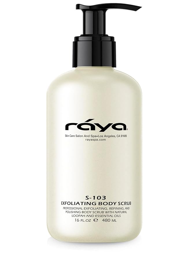 RAYA Exfoliating Body Scrub 16 oz (S-103) | Exfoliating, Refining, and Polishing Body Scrub | Made with Natural Loofah and Essential Oils | Relieves Ingrown Hairs