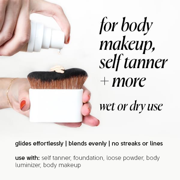 Tinge Body Makeup & Brush Bundle, 48-Hour Medium Coverage Tint with Hyaluronic Acid, Semi-Matte, Water & Transfer Resistant, Vegan, Kabuki Brush for Streak-Free Blending, Medium Cool, 3.38 Fl Oz
