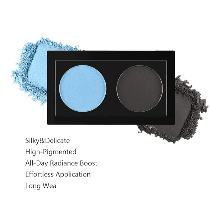Duo Eye Shadow Powder，Blue Shimmer&Black Matte Eyeshadow Makeup Palette，Neutral Shades Eyeshadow Palette for Woman Daily Eyes Looks，Highly Pigmented，Smooth, Blendable，sombras de ojos, Cruelty-Free 05