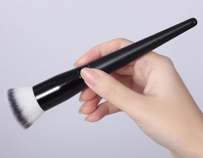 Makeup Brush Foundation Brush Kabuki Flat Top Face Brushes for Liquid Cream or Flawless Powder Buffing Stippling Concealer (Black)