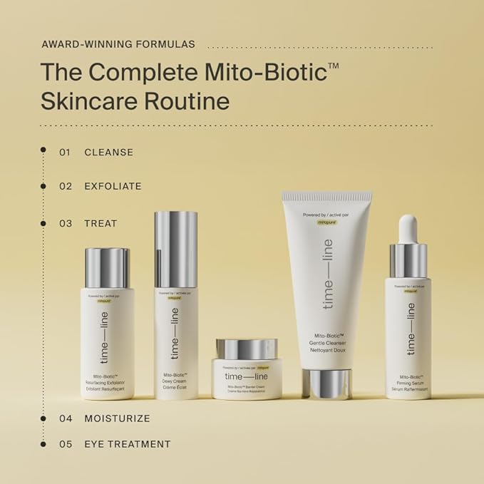 Timeline Mitopure Skincare Routine Starter Kit in Travel Case with Gentle Cleanser 50 ml, Resurfacing Exfoliator 30ml & Barrier Cream 15 ml for All Skin Types