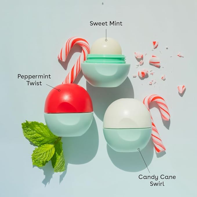 eos Holiday Lip Balm Gift Set- Peppermint Twist, Candy Cane Swirl & Sweet Mint, Limited-Edition Skincare, Stocking Stuffers, 0.25 oz, 3-Pack