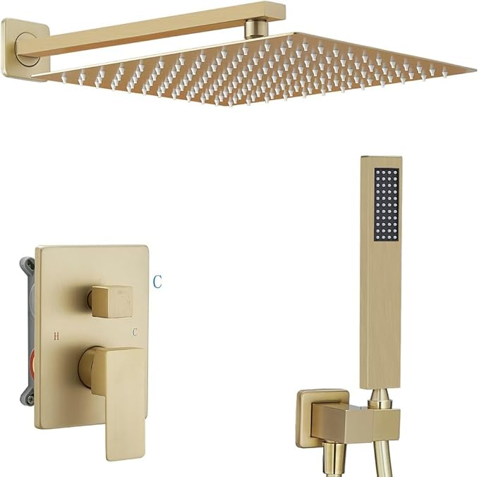 annazom Rain Shower System 12 Inch Ultra Large Shower Head High Pressure Brushed Gold Surface Dual Function Shower Vavle Trim Kit