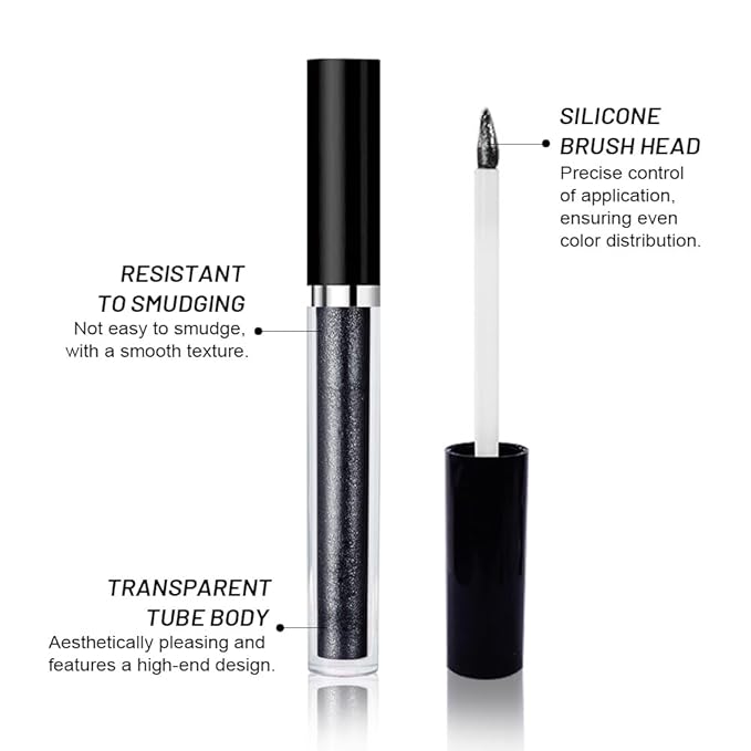 SUAKE Liquid Sparkling Glitter Eyeshadow Stick Pack - High Pigment Shimmer Metallic Eye Shadow, Long-Lasting, White Blue Black Gold Purple Bold Colors,Quicking-Dry (12#-Black, Pack of 1)
