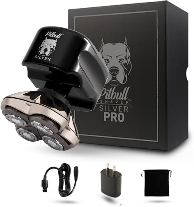 Skull Shaver Pitbull Silver PRO Head & Face Shaver - Premium Cordless Electric Shaver for Wet & Dry Shaving - Ergonomic & Easy-to-Clean Design - Includes Travel Pouch