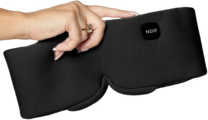 Neat Sunday Heated Eye Mask - Cordless Eye Mask for Dry & Tired Eyes - 4 Adjustable Temperature Settings - Rechargeable and Light Blocking, Washable Cover for Cleaning (Black Night)
