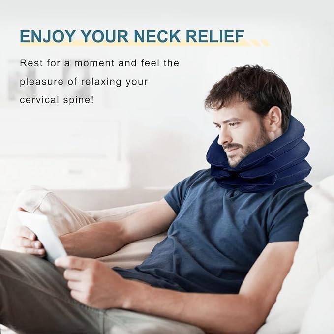 Neck Stretcher, Neck Traction Device, Cervical Traction Device for Neck Pain Relief, Neck Brace Adjustable Inflatable Neck Stretcher, Neck Decompression Devices Home Use (Blue)