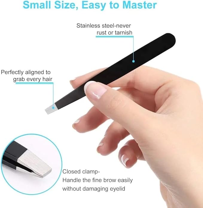 UM Supplies Tweezers Set 4 in 1 Pack l Professional Stainless Steel Tweezers for Eyebrows l Great Precision for Facial Hair, Splinter and Ingrown Hair Removal (Black)
