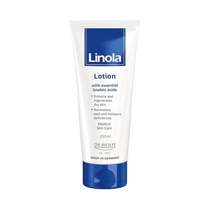 Linola Lotion - Body Lotion with Essential Linoleic Acids - for the Daily Care of Dry & Stressed Skin - Protects & Regenerates Dry Skin - Made in Germany - Vegan - 200 ml (6.8 Fl Oz)