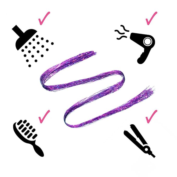 47" Holographic Hair Tinsel Kit Shining Purple Professional Sparkle Heat-Resistant Silk Extensions,Hair Accessories for Girls, Party Hair, Gifts for Girls (1000 Strands, Shining Purple)