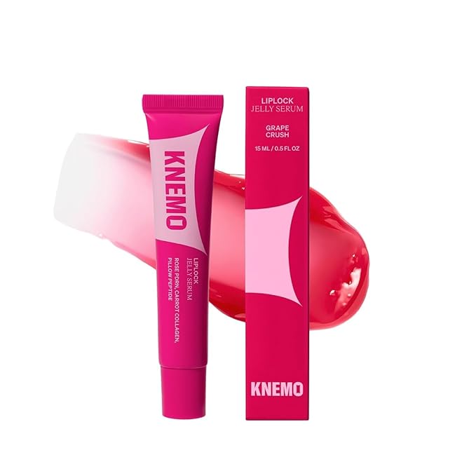 KNEMO LipLock Jelly Serum, Korean Skincare for Dry Lips, Long-Lasting, Hydrating, Plumping, Glossy Mask with Rose PDRN, Carrot Collagen, Pillow Peptide, Moisturizing Tinted Lip Balm. (Grape Crush)
