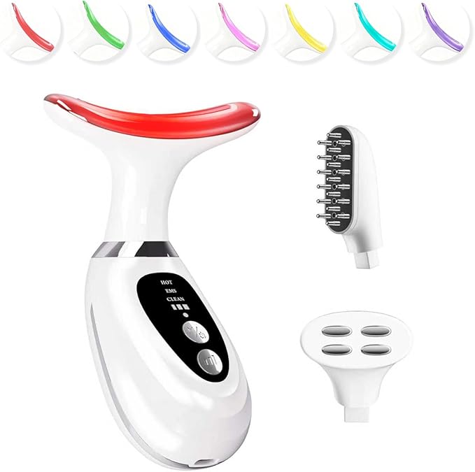 erdnretl Multi-Functional-Red-Light-Therapy-for-Face and Neck-Eye-Head Massager,7 Colors Skin Rejuvenation Lifting Facial Massager for Toning,Glow Boost，Wrinkle&Dark Circle Reducer (Black)