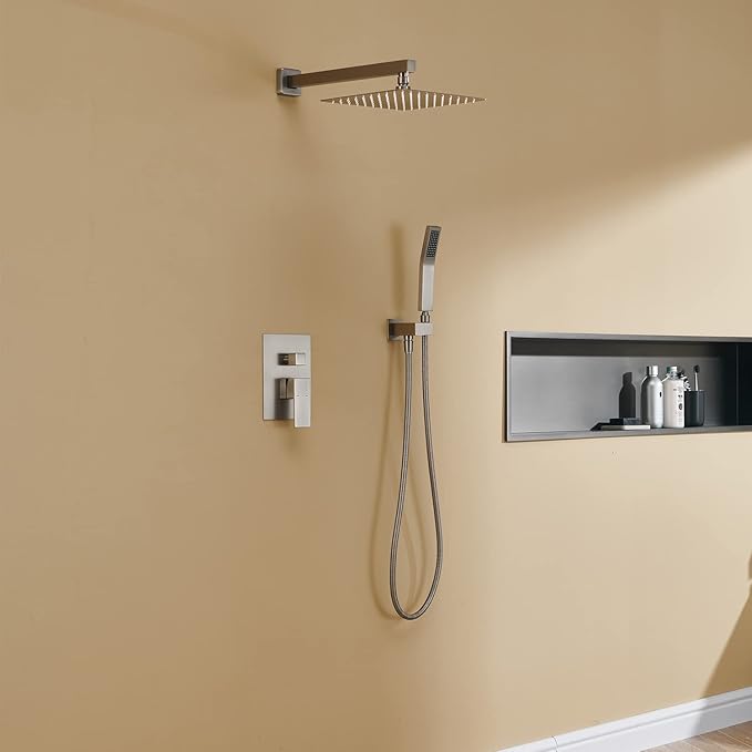 Artiqua Shower System 10 Inches Rain Shower Combo Set Brushed Nickel Wall Mount Faucet Bathroom Faucets with Rainfall Shower Head and Hand Shower