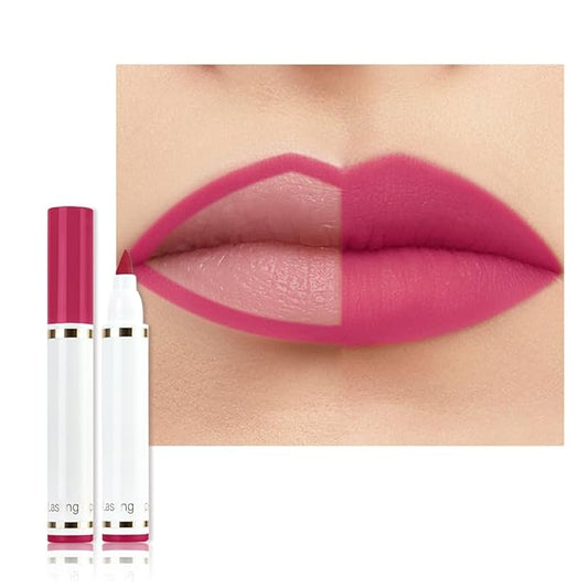 Fuchsia Pink Dual-Tip Liquid Lip Liner Pen - Flat End for Full Coverage & Pointed Tip for Precise Lining, Long-Lasting Waterproof Matte Lipstick, Makeup Tool for Full Coverage and Defined Lip Lines 05