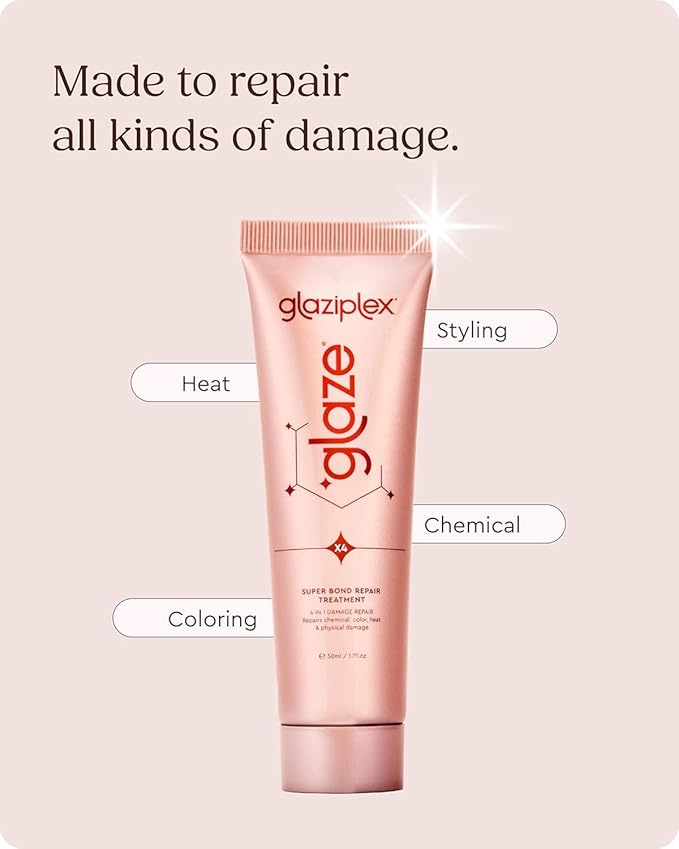 glaze Glaziplex Super Bond Repair Hair Treatment Mini - 4-in-1 Bonding Formula - Deep Repair for Damaged Hair - Strengthens & Protects in Just 4 minutes - 1.7 Fl Oz