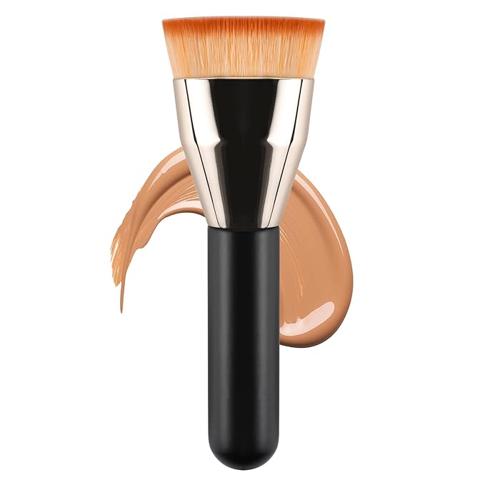 Flat Top Kabuki Foundation Brush,Professional Makeup Brush for Liquid Foundation,Make up Blending Brush for Liquid, Cream, and Powder(Gold)