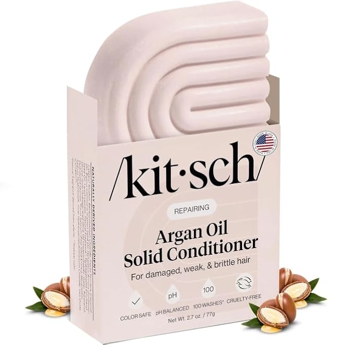 Kitsch Argan Oil Conditioner Bar – Repairing Hair Conditioner for Damaged Hair, Anti-Frizz – Strengthening, Moisturizing Hair Care – Paraben, Silicone & Sulfate-Free – Made in USA - 2.7 oz | Repairing, for Women and Men, Made in USA