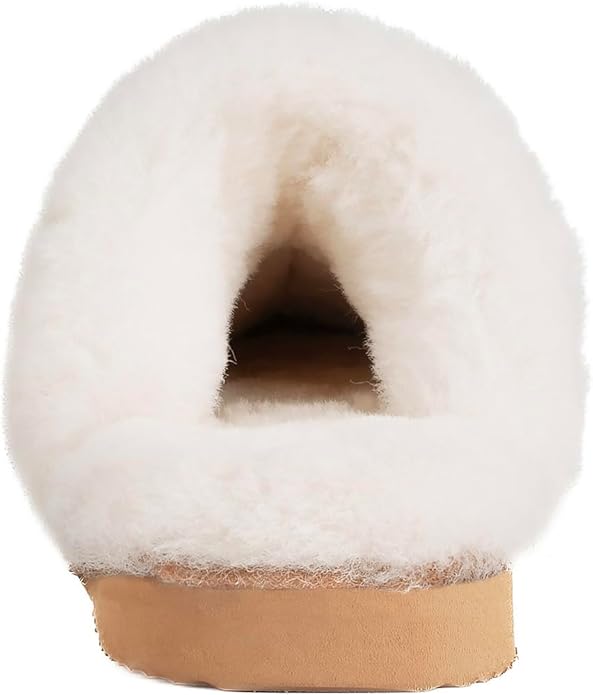 Parfeying Women's Shearling Slippers Genuine Leather with Rubber Sole, Sheepskin Fuzzy Indoor Outdoor Shoes for Home