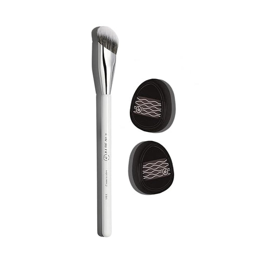 Concealer Brush Set Under Eye Concealer Brush with 2PCS Precise Air Cushion Puff Multi-use for Powder Liquid Concealer/Blush/Highlighter Mini & Portable