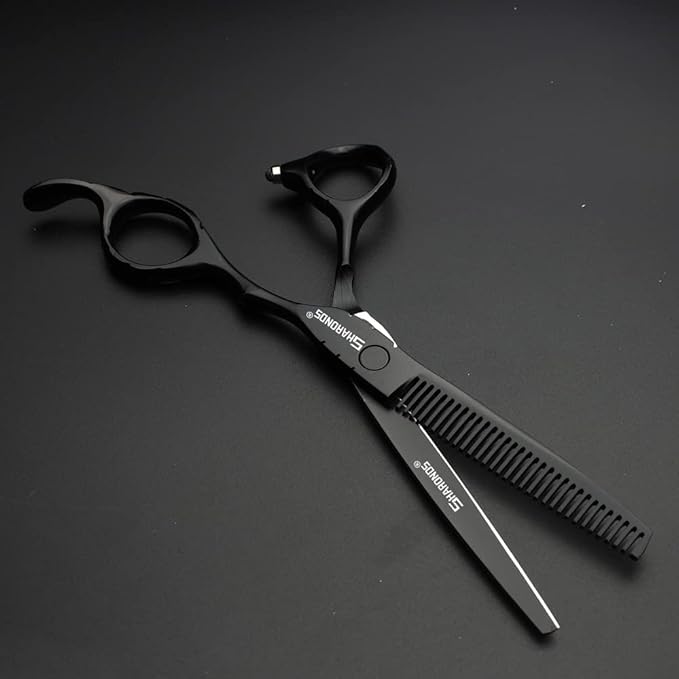 SHARONDS Hair Cutting Scissors Set, Hair Scissors, Thinning Scissors, Black, 6 Inches, 440C (6 Inches, 4 Pieces)