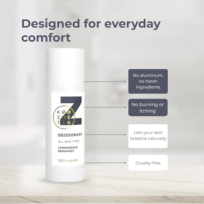 Natural Deodorant Z for Men & Women | 100% Natural, Aluminum-Free, Lemongrass & Bergamot | Long-Lasting Odor Protection | Skin-Friendly, Cruelty-Free, | 50ml (1.7oz)