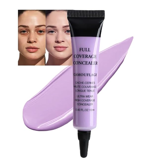 Under Eye Concealer for Women, 24 Hour Purple Full Coverage Brightening Concealer for Dark Circles Fine Lines Redness & Discoloration, Waterproof Foundation Color Corrector, 01