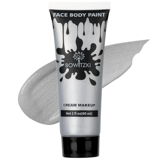 Bowitzki Face and Body Paint 2oz Cream Makeup 60ml Water Based Face Painting Special Effects For Adults Halloween Christmas Party Stage Cosplay (Silver)