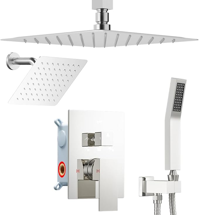 Shower Faucet Set Shower Systems, STARBATH 3 Way Shower Faucet with 2 in 1 Handheld, Ceiling Mount 12+6" Dual Rain Shower Head for Two People (6"+12" Rain Shower with Handheld, Chrome)