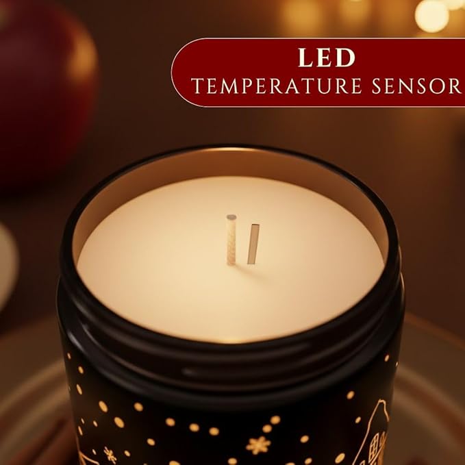 Apple & Cinnamon Scented Candle (Black Jar), 40-Hour Burn, Dual Light Glow, Premium Soy Wax, Warm Spiced Aromatherapy Candle for Bedroom & Bathroom, Holiday Gift – 7oz (200g)