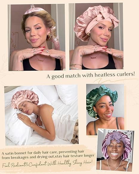 YANIBEST Adjustable Silk Bonnet for Sleeping Women Double Layer Satin Bonnet Reduce Friction Prevent Frizz Curly Hair