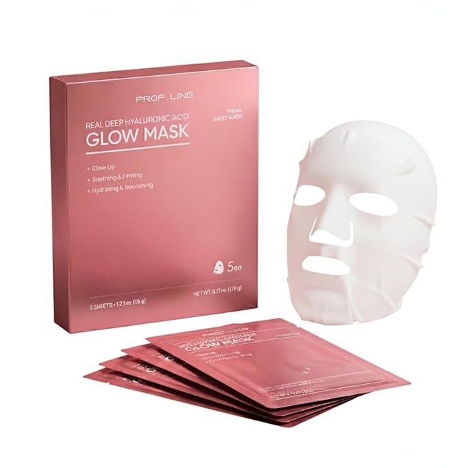 PROF.LING REAL DEEP HYALURONIC ACID GLOW MASK - Hydrating & Brightening Face Mask for Dry/Combination Dry Skin, Reduces Dullness & Fatigue, Camellia Fabric, 24H Moisturization